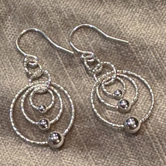 Jewelry - Sterling Silver 925 Chic Silver Triple Hoop & Ball Earrings NWOTS